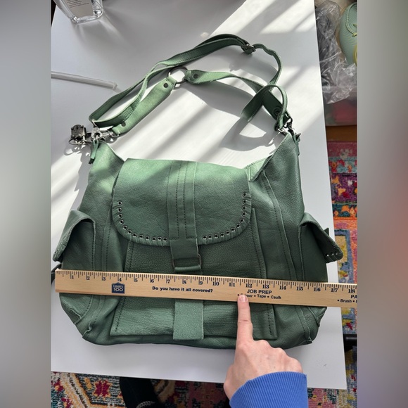 Free People We The Free Leigh Distressed Leather Tote Secret Sage Full Size - Picture 10 of 13